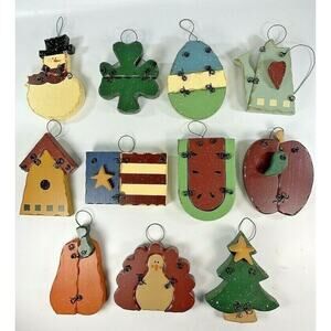 Wood and Wire Year-Round Seasonal Ornaments 2.75" Lot of 11